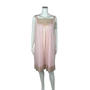 Vintage 60s Pink Nightie Womens Extra Large DEADSTOCK Chiffon Babydoll Nightgown
